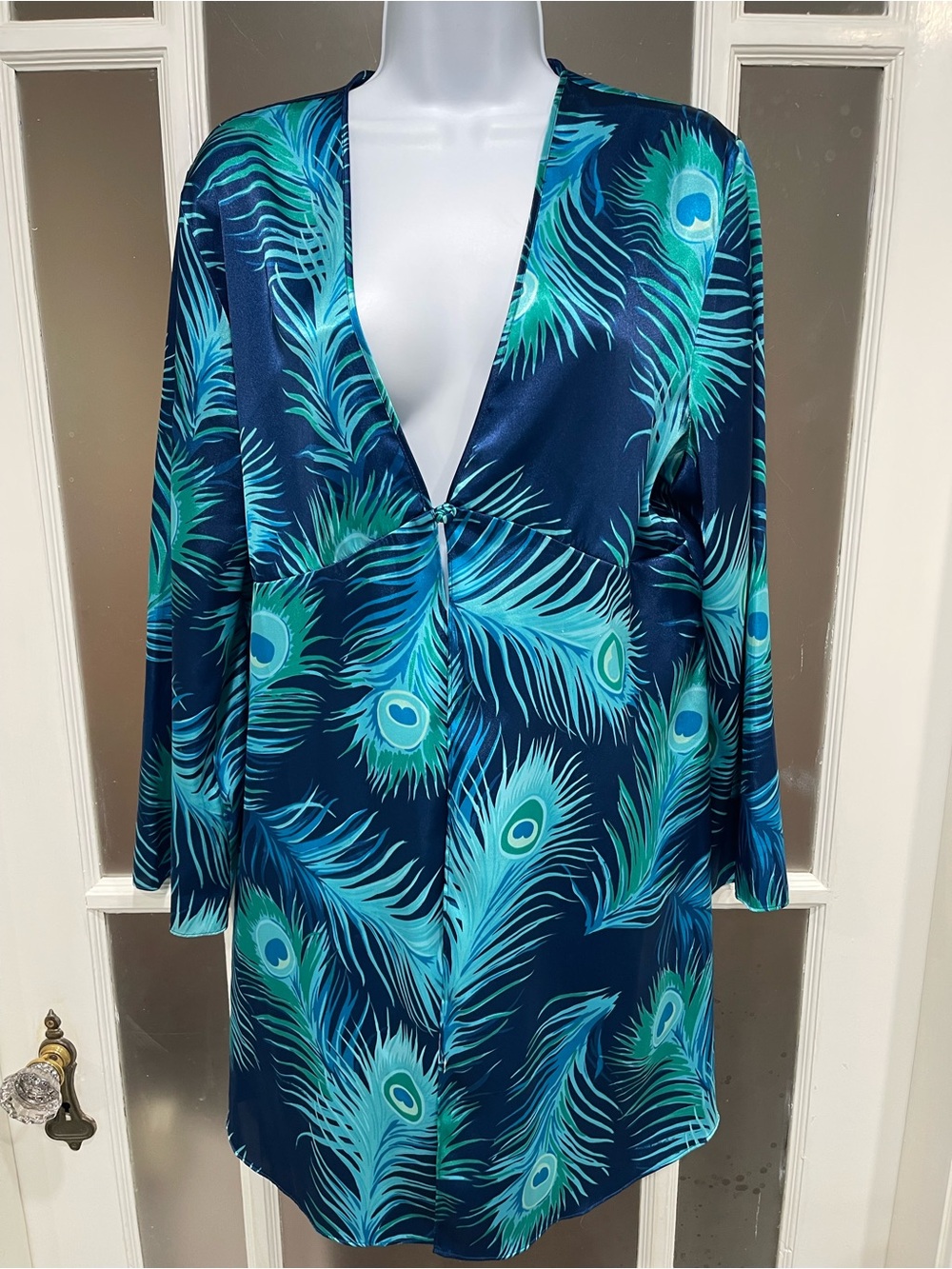 Frederick's of Hollywood Navy & Turquoise Peacock-Print Coverup